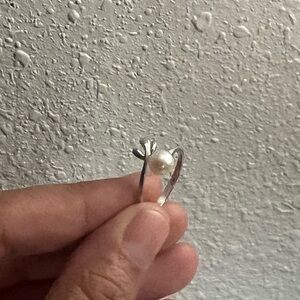 Unique Vintage sterling Silver Open Ring with White Pearl Accent